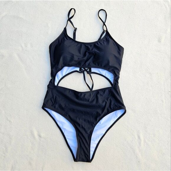 NWOT Meyeeka Womens Scoop Neck Cut Out Lace Up Back High Cut Monokini - Picture 4 of 14